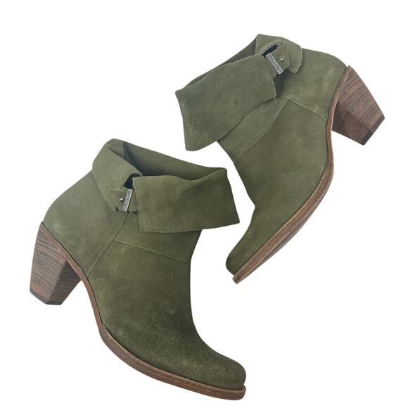Alice + Olivia Caden Booties‎ Boots Heeled Suede Olive Green Size 40 US 10 - Picture 1 of 14